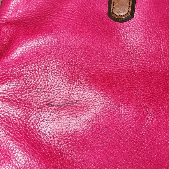 FOSSIL Explorer Leather Tote Hot Pink Magenta Foldover Brass Messenger Bag - Picture 12 of 14